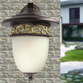 1-Head Rustic Elongated Dome Outdoor Wall Lamp in Black with Frosted Glass