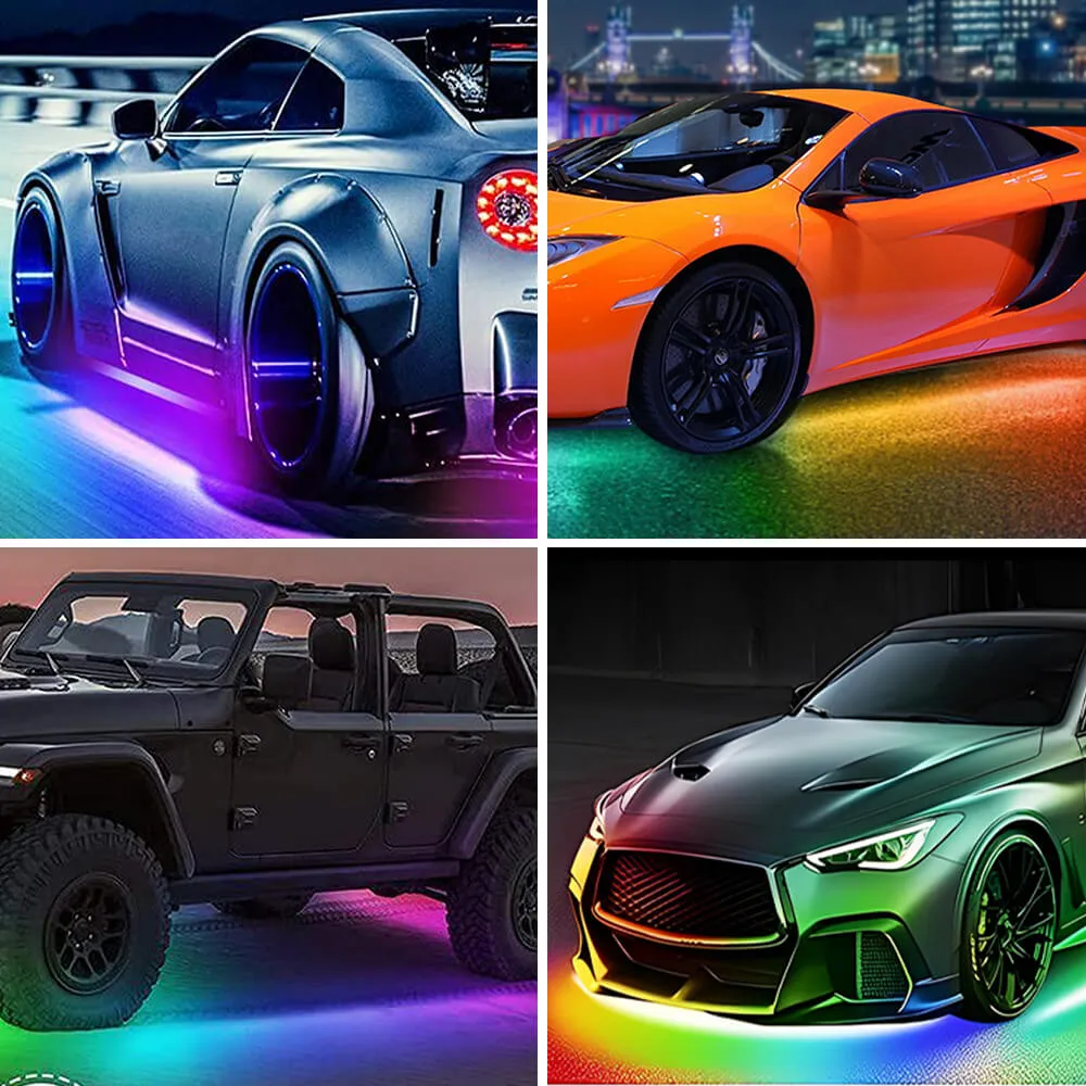 2024 Upgraded RGB Dreamcolor LED Car Underglow Lights Music Bluetooth APP Remote Control Strip