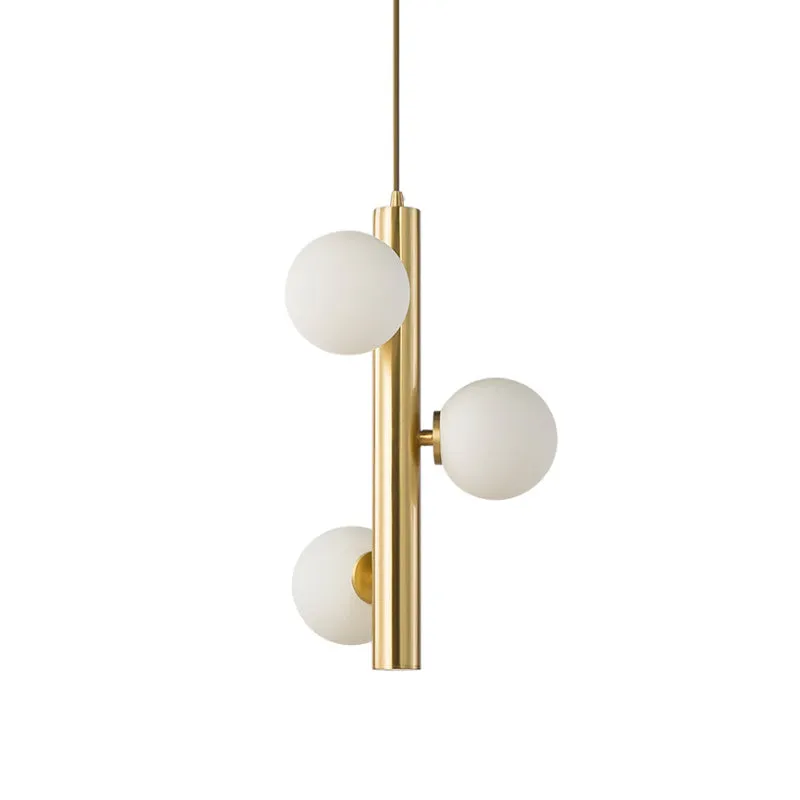 3-Light Black/White/Gold Linear Chandelier with White Glass Pendant