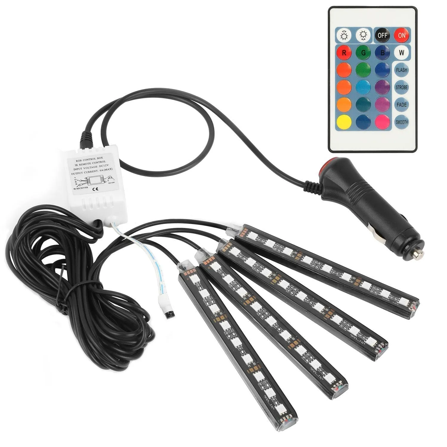 4-Pieces: 36 LEDs 12V Car Atmosphere Light Strip