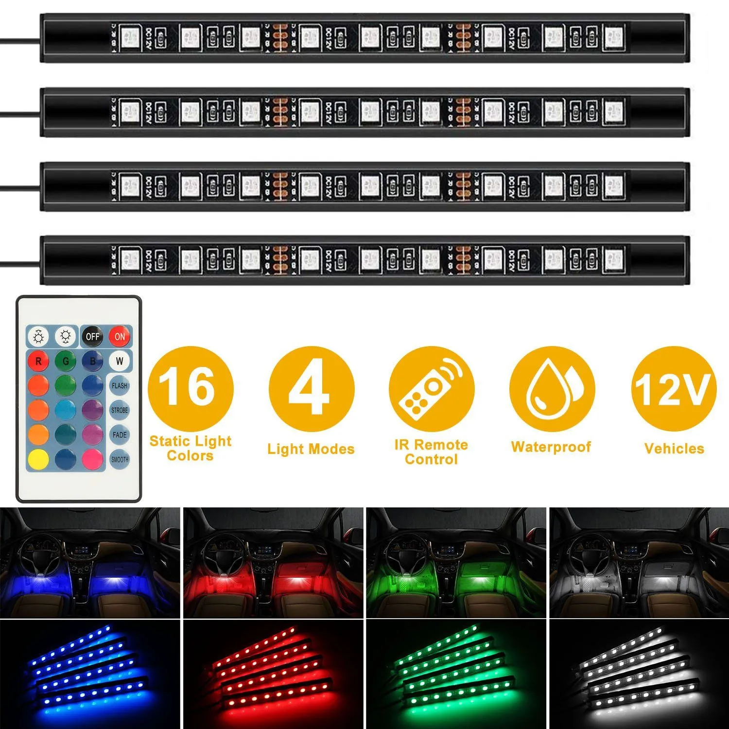 4-Pieces: 36 LEDs 12V Car Atmosphere Light Strip