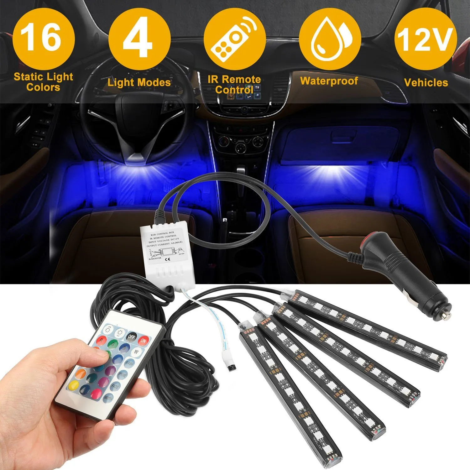 4-Pieces: 36 LEDs 12V Car Atmosphere Light Strip