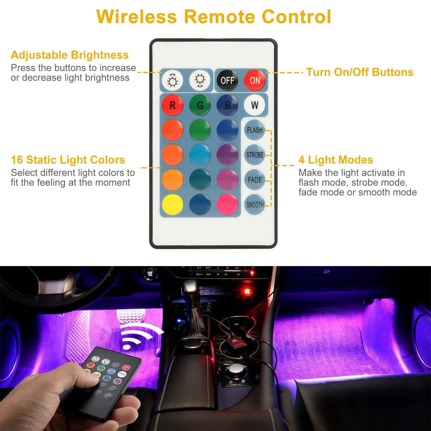 4-Pieces: 36 LEDs 12V Car Atmosphere Light Strip
