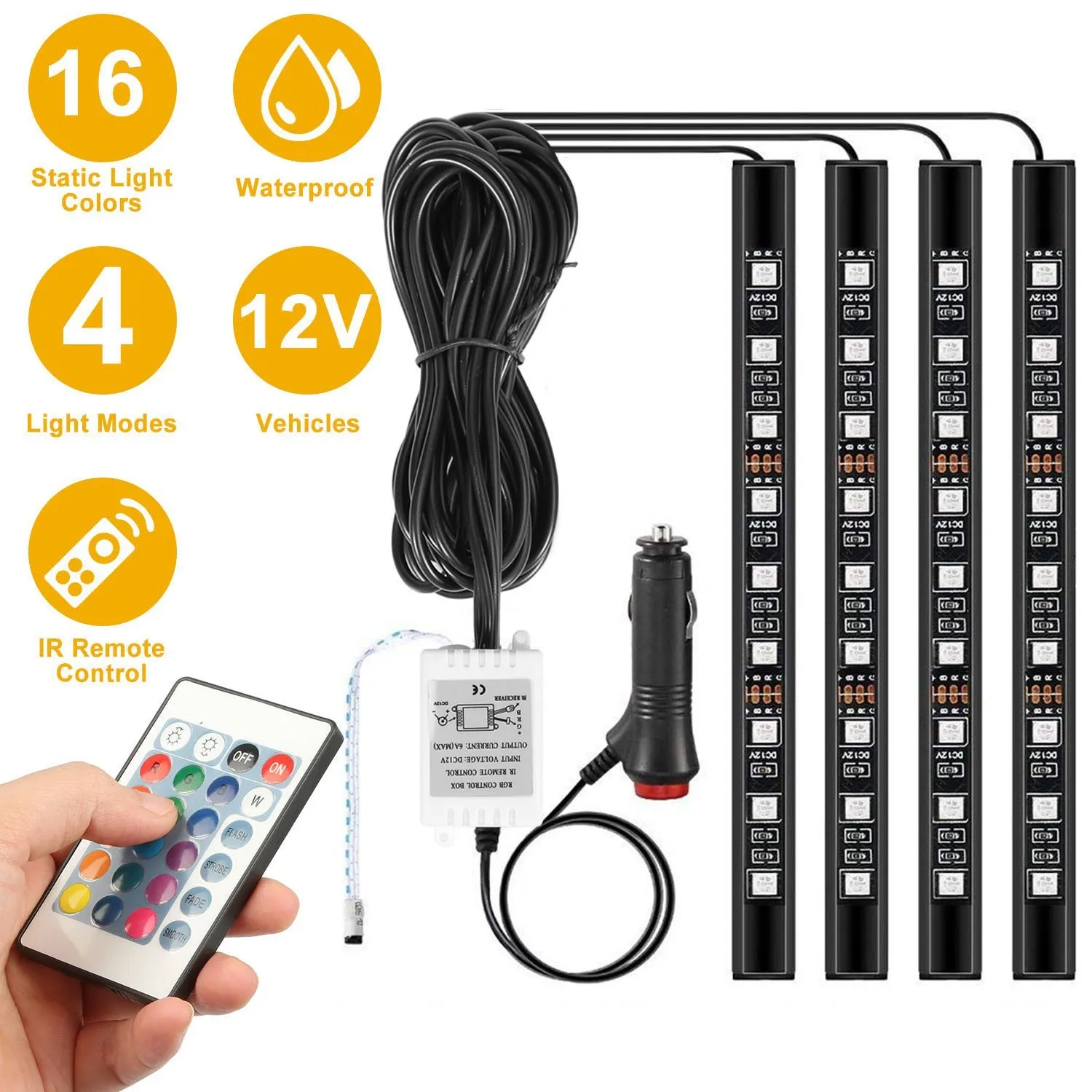 4-Pieces: 36 LEDs 12V Car Atmosphere Light Strip