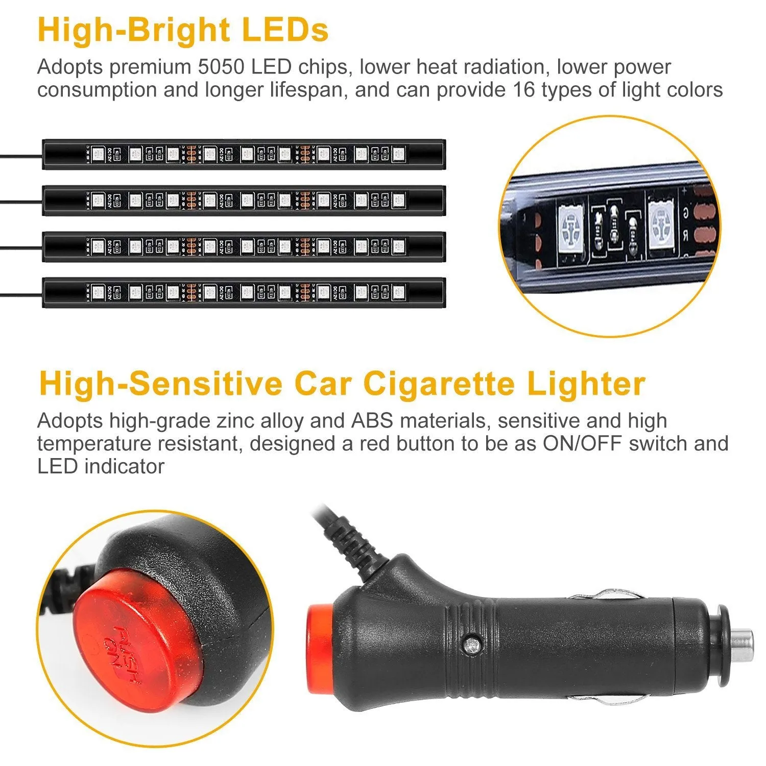4-Pieces: 36 LEDs 12V Car Atmosphere Light Strip