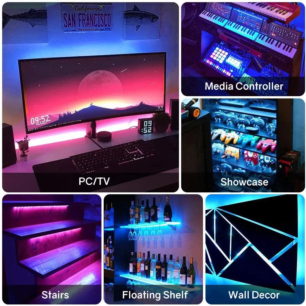 4 Pre-Cut 1ft/4ft Small LED Light Strips Dimmable, RGB 5050 Color Changing LED Tape Light with Remote