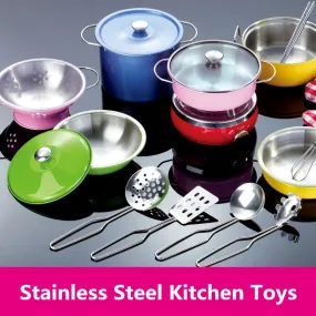 40pcs Stainless Steel Kids House Kitchen Toy Cooking Cookware Children Pretend Play Kitchen Playset - Silver Toys For Children