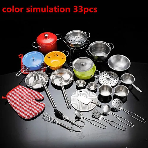 40pcs Stainless Steel Kids House Kitchen Toy Cooking Cookware Children Pretend Play Kitchen Playset - Silver Toys For Children