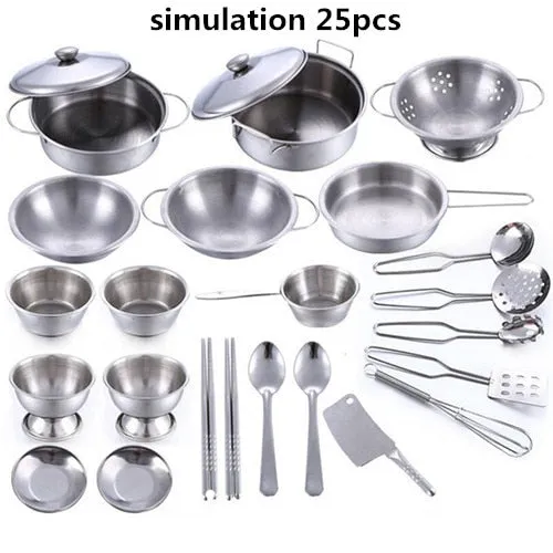 40pcs Stainless Steel Kids House Kitchen Toy Cooking Cookware Children Pretend Play Kitchen Playset - Silver Toys For Children
