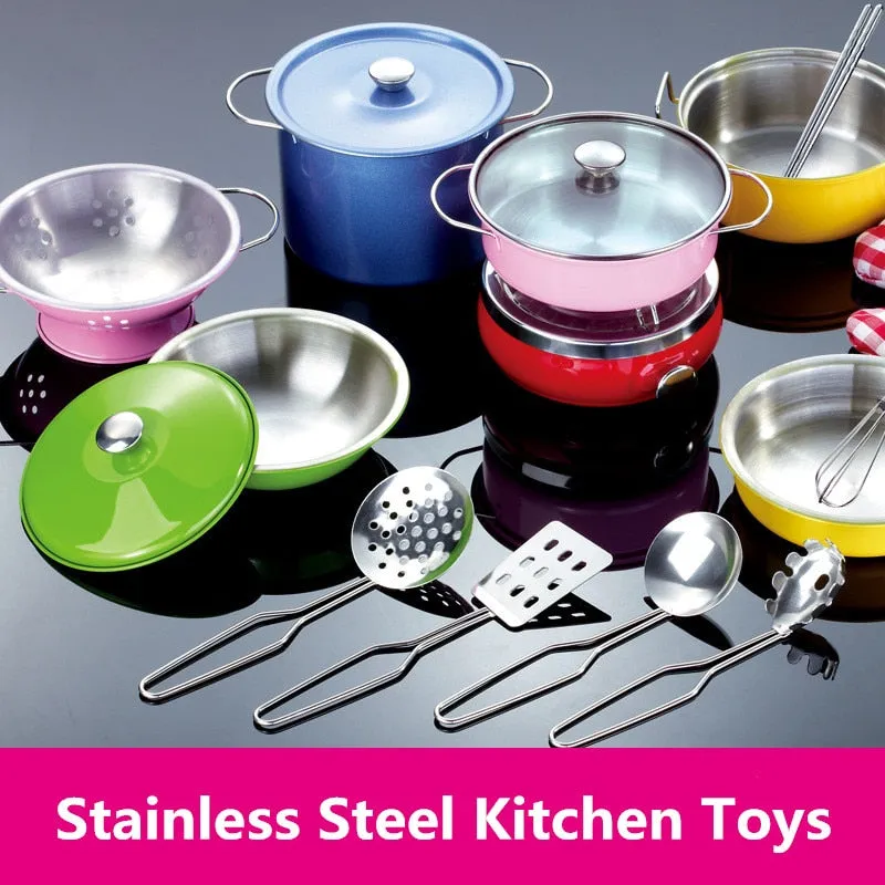 40pcs Stainless Steel Kids House Kitchen Toy Cooking Cookware Children Pretend Play Kitchen Playset - Silver Toys For Children