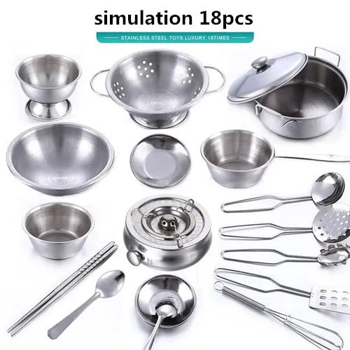40pcs Stainless Steel Kids House Kitchen Toy Cooking Cookware Children Pretend Play Kitchen Playset - Silver Toys For Children