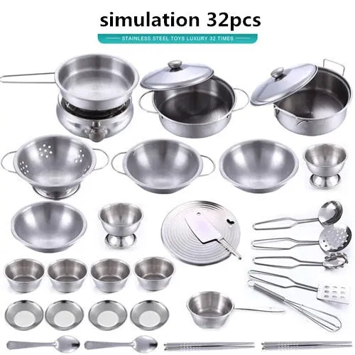 40pcs Stainless Steel Kids House Kitchen Toy Cooking Cookware Children Pretend Play Kitchen Playset - Silver Toys For Children
