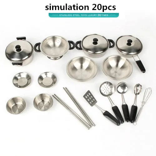 40pcs Stainless Steel Kids House Kitchen Toy Cooking Cookware Children Pretend Play Kitchen Playset - Silver Toys For Children