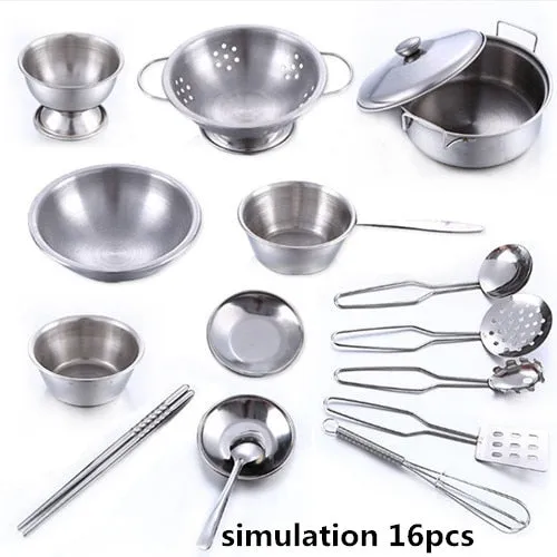 40pcs Stainless Steel Kids House Kitchen Toy Cooking Cookware Children Pretend Play Kitchen Playset - Silver Toys For Children