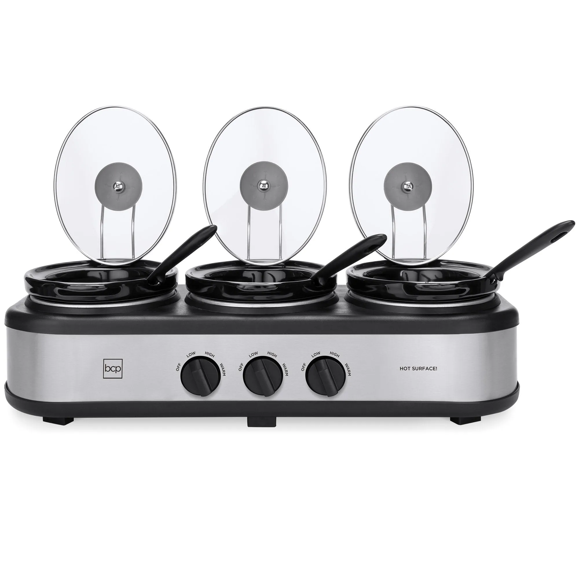 4.5qt 300W Triple Slow Cooker Server w/ 3x 1.5-Quart Pots, Adjustable Temp