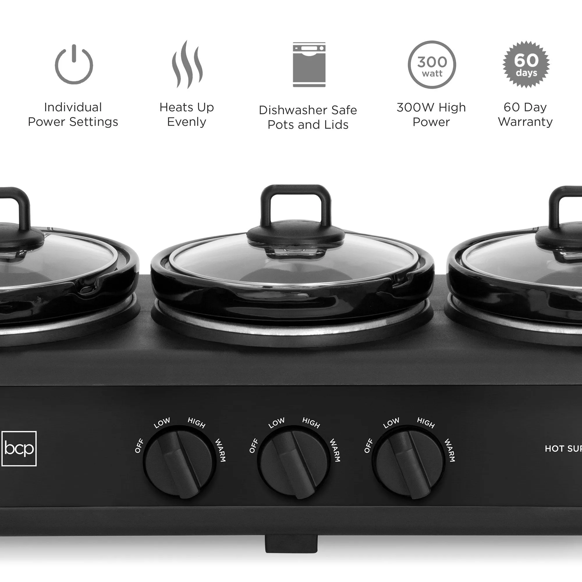 4.5qt 300W Triple Slow Cooker Server w/ 3x 1.5-Quart Pots, Adjustable Temp