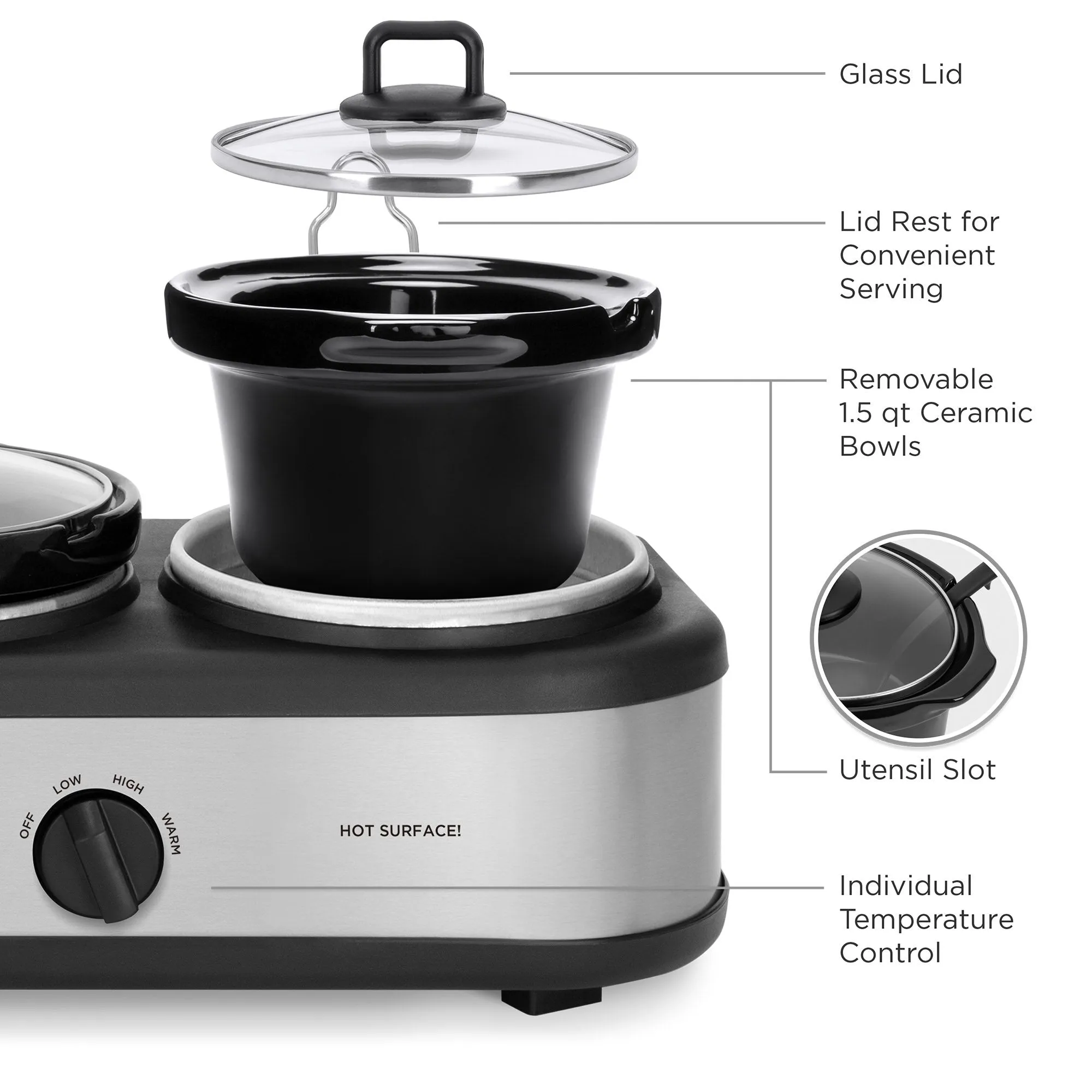 4.5qt 300W Triple Slow Cooker Server w/ 3x 1.5-Quart Pots, Adjustable Temp