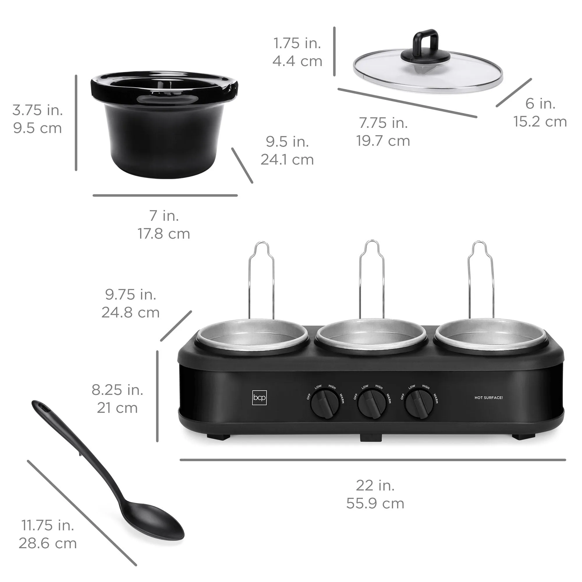 4.5qt 300W Triple Slow Cooker Server w/ 3x 1.5-Quart Pots, Adjustable Temp