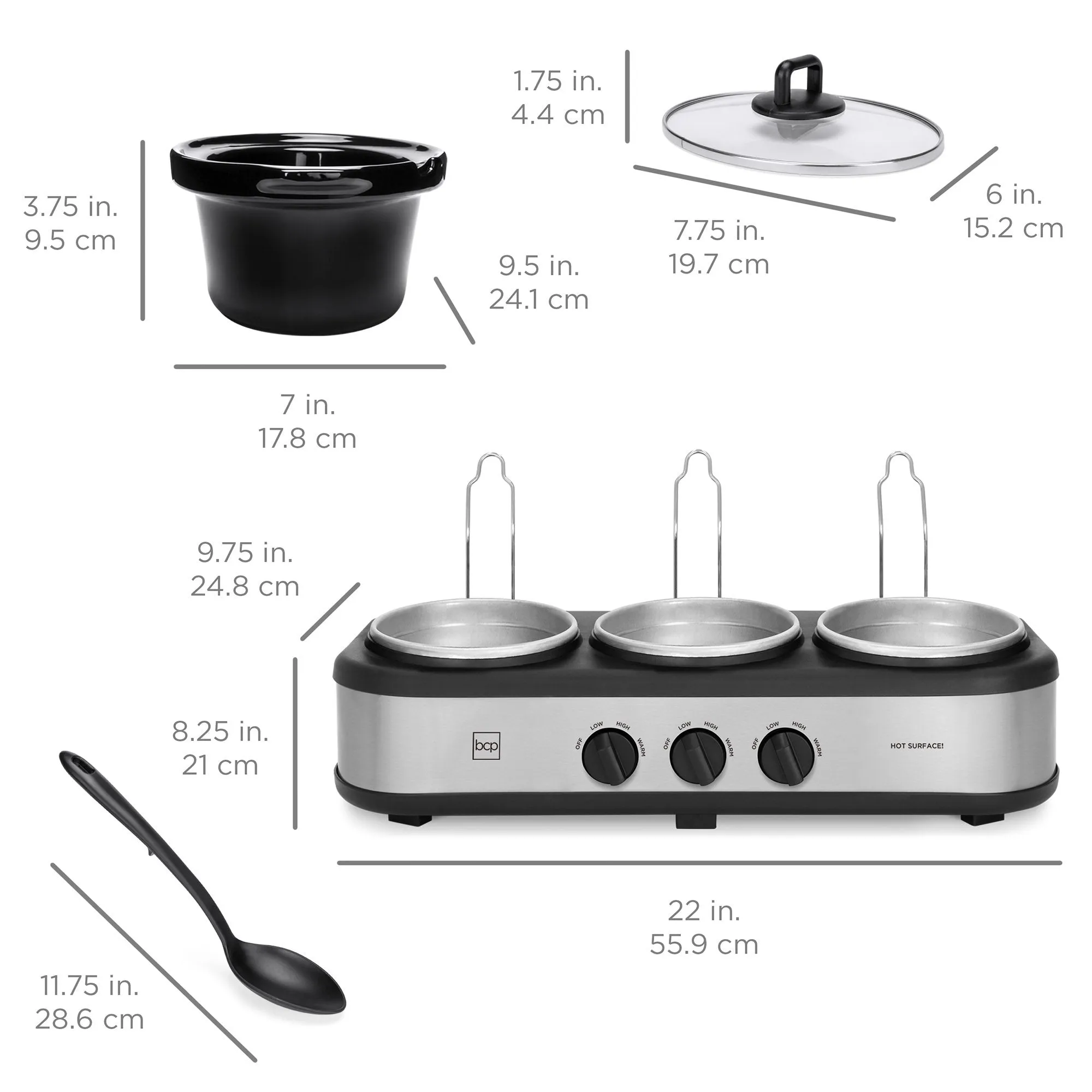 4.5qt 300W Triple Slow Cooker Server w/ 3x 1.5-Quart Pots, Adjustable Temp