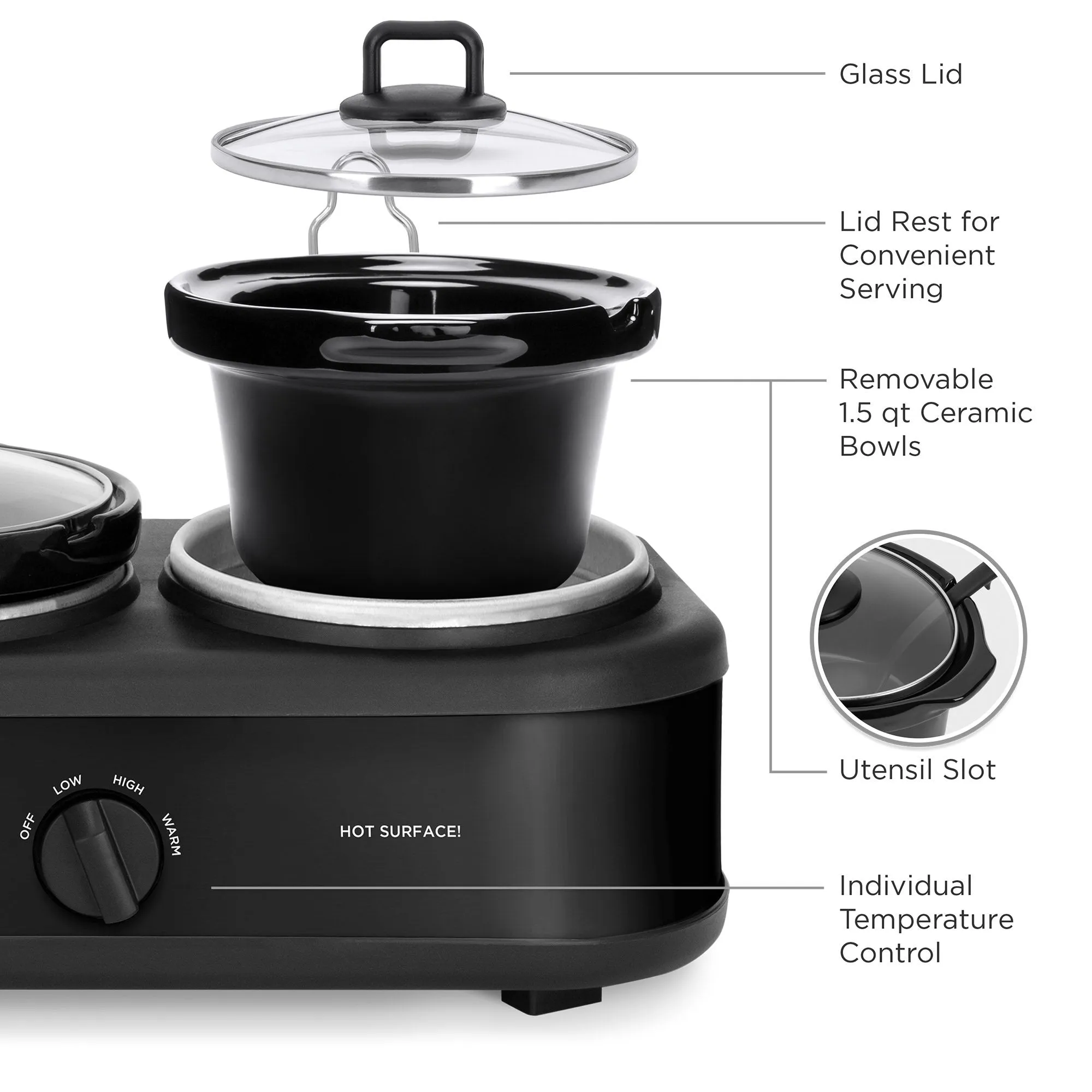 4.5qt 300W Triple Slow Cooker Server w/ 3x 1.5-Quart Pots, Adjustable Temp