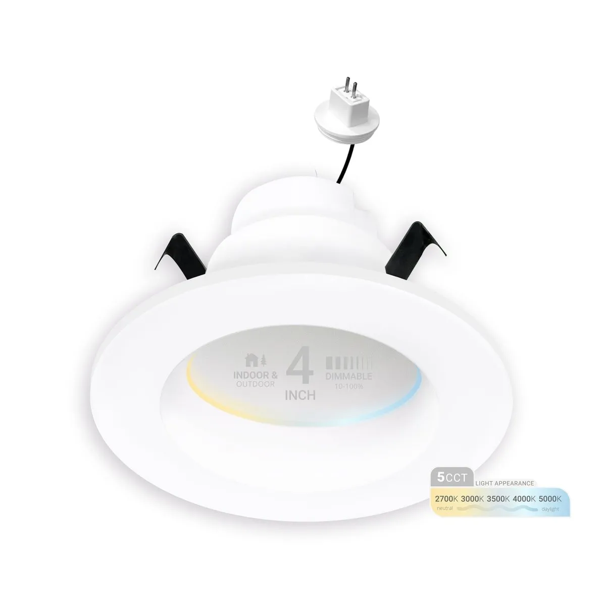 4" Inch MR16 LED Retrofit 12V Recessed Downlights - Wet Rated - 5CCT 2700K-5000K - 600LM - GU5.3 Base