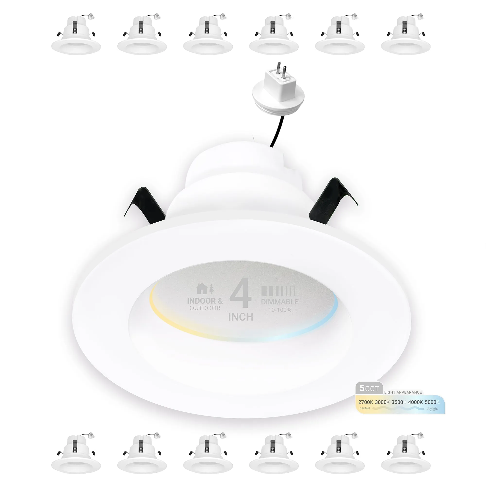4" Inch MR16 LED Retrofit 12V Recessed Downlights - Wet Rated - 5CCT 2700K-5000K - 600LM - GU5.3 Base
