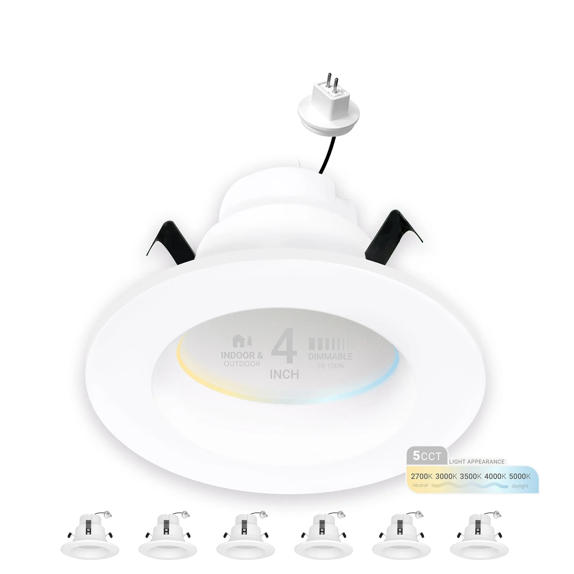 4" Inch MR16 LED Retrofit 12V Recessed Downlights - Wet Rated - 5CCT 2700K-5000K - 600LM - GU5.3 Base