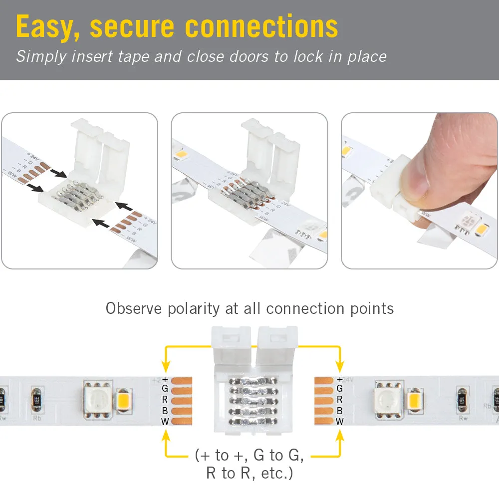 5 Pin RGB W LED Strip Light Tape to Tape Splice Connectors