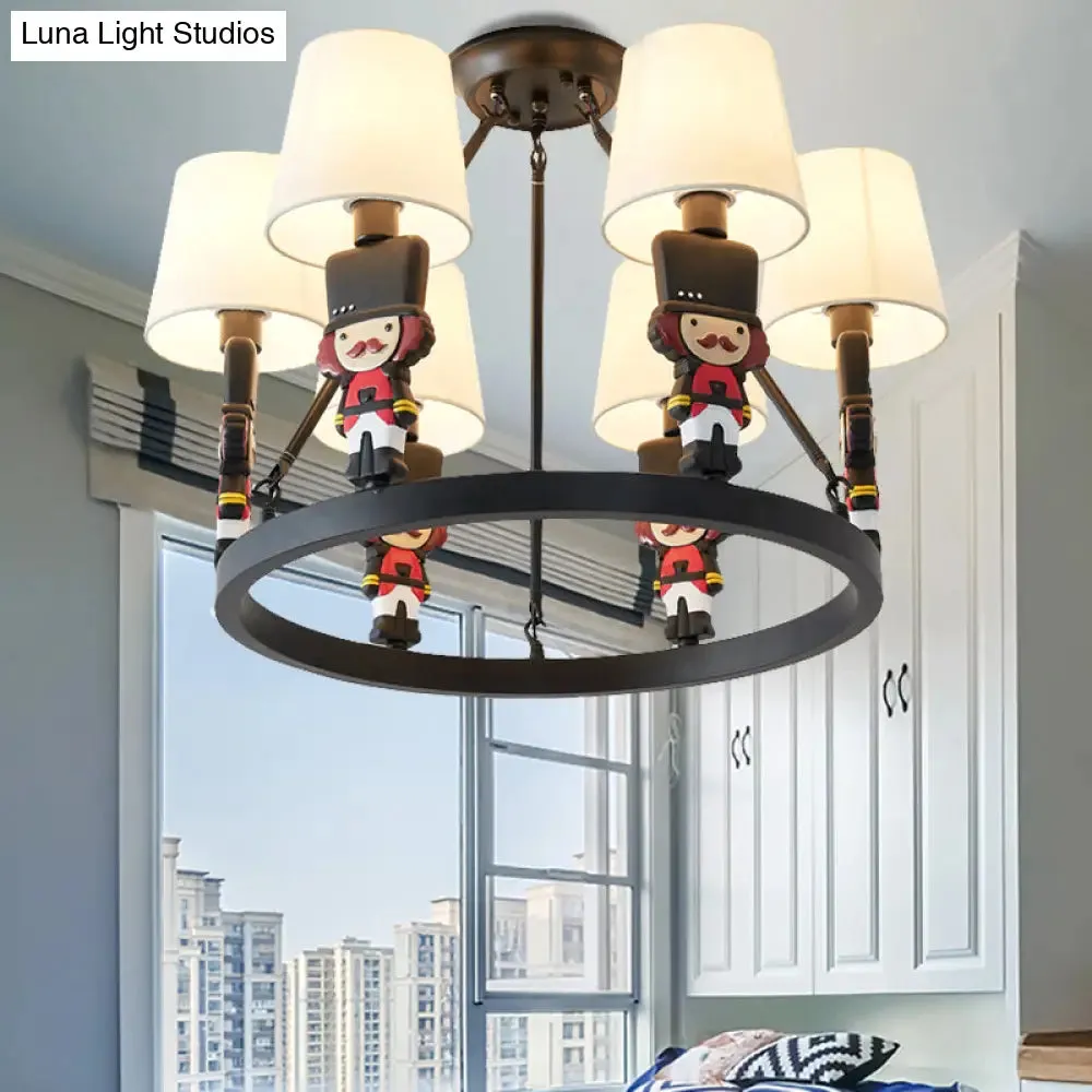 6-Light Nordic Chandelier: Living Room Fabric Hanging Lamp with Tapered Shade
