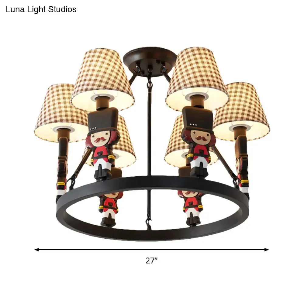 6-Light Nordic Chandelier: Living Room Fabric Hanging Lamp with Tapered Shade