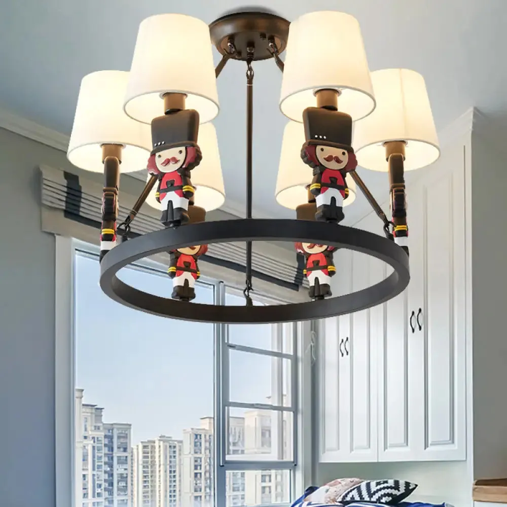 6-Light Nordic Chandelier: Living Room Fabric Hanging Lamp with Tapered Shade