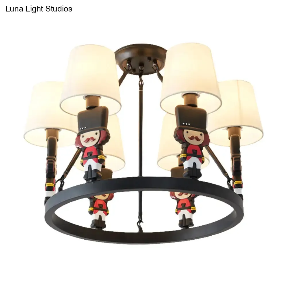 6-Light Nordic Chandelier: Living Room Fabric Hanging Lamp with Tapered Shade