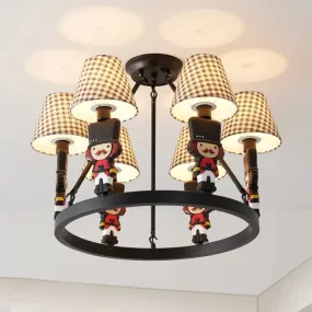 6-Light Nordic Chandelier: Living Room Fabric Hanging Lamp with Tapered Shade