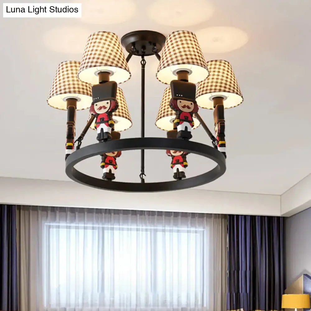 6-Light Nordic Chandelier: Living Room Fabric Hanging Lamp with Tapered Shade