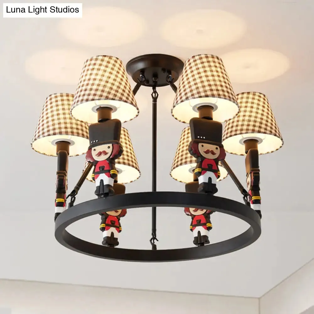 6-Light Nordic Chandelier: Living Room Fabric Hanging Lamp with Tapered Shade