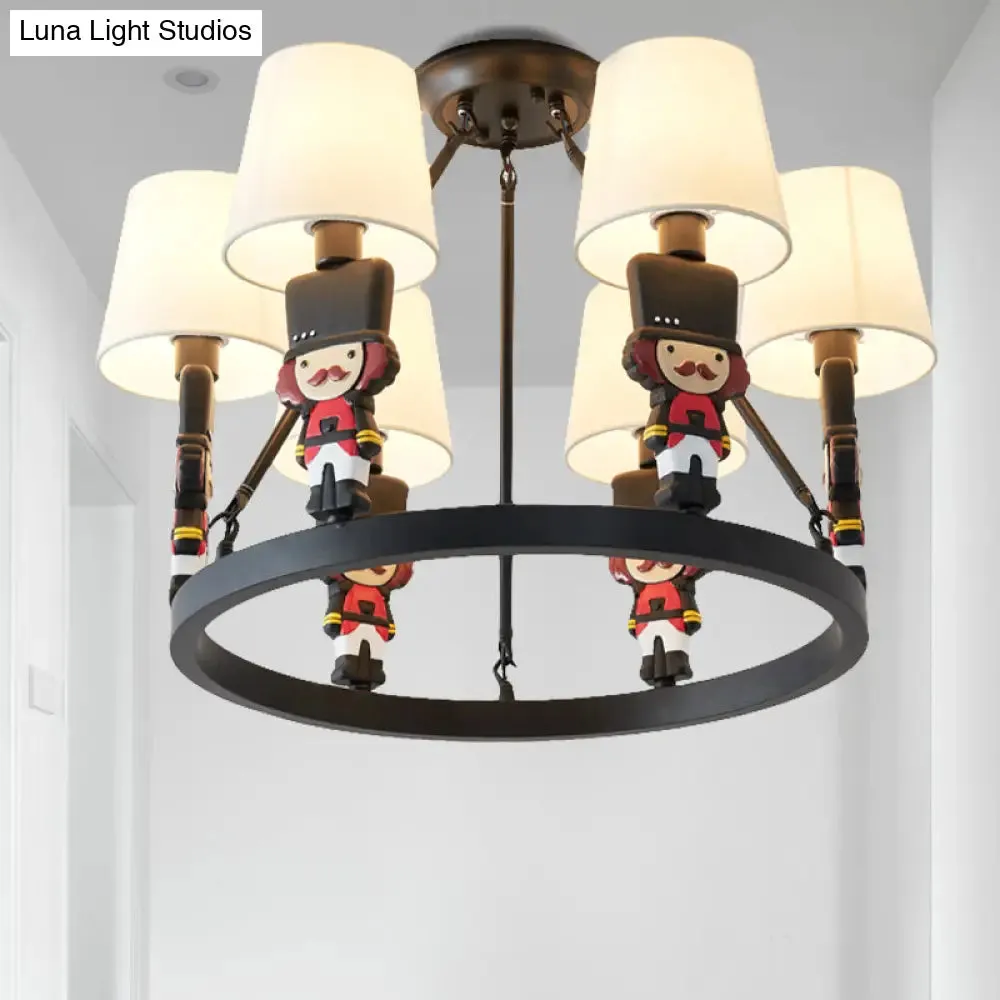 6-Light Nordic Chandelier: Living Room Fabric Hanging Lamp with Tapered Shade
