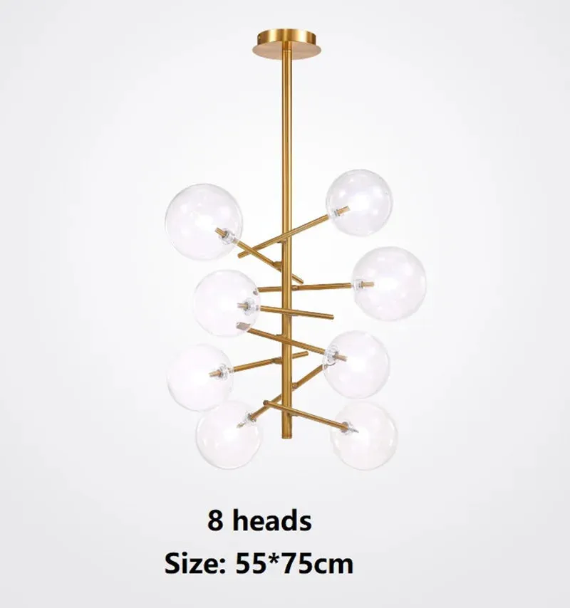 6 Light Sputnik Chandelier In Antique Brass Finish With Clear Glass Spheric Shades And Adjustable Arms