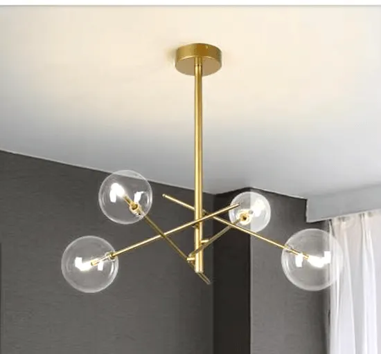 6 Light Sputnik Chandelier In Antique Brass Finish With Clear Glass Spheric Shades And Adjustable Arms