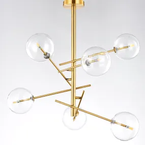 6 Light Sputnik Chandelier In Antique Brass Finish With Clear Glass Spheric Shades And Adjustable Arms