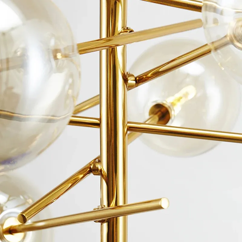 6 Light Sputnik Chandelier In Antique Brass Finish With Clear Glass Spheric Shades And Adjustable Arms