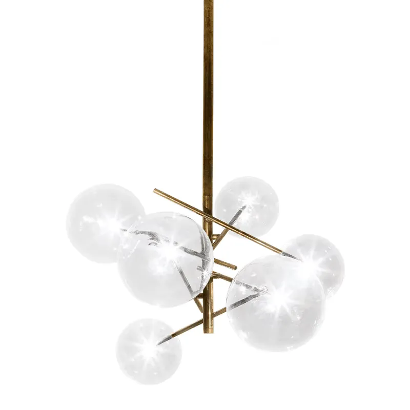 6 Light Sputnik Chandelier In Antique Brass Finish With Clear Glass Spheric Shades And Adjustable Arms