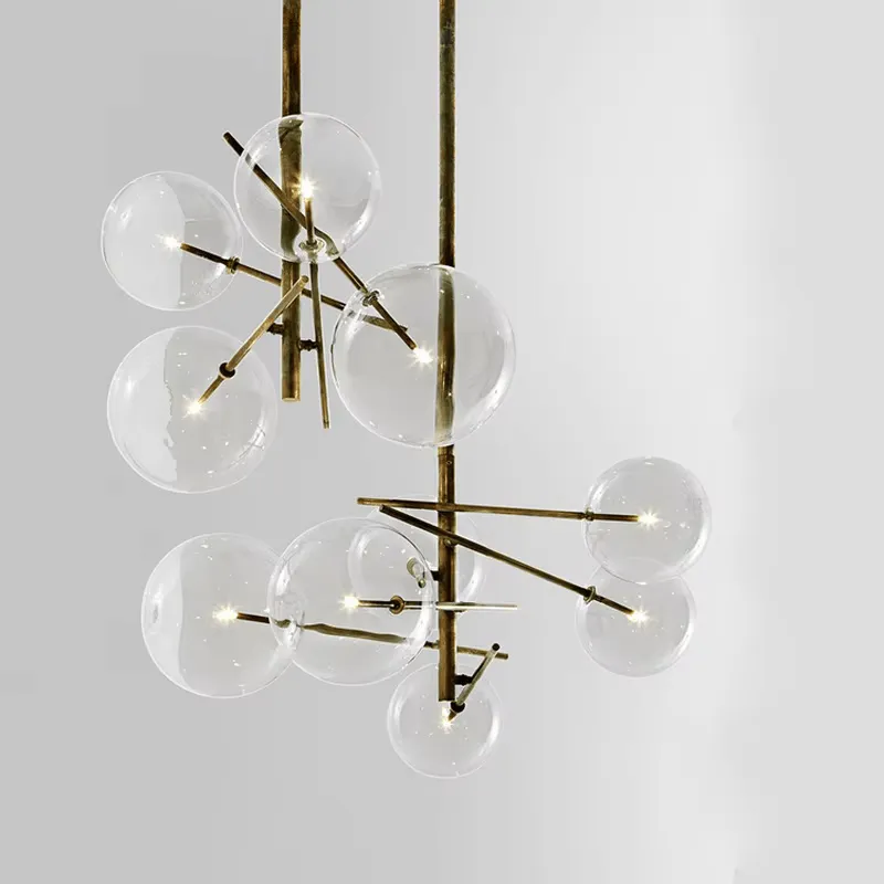 6 Light Sputnik Chandelier In Antique Brass Finish With Clear Glass Spheric Shades And Adjustable Arms