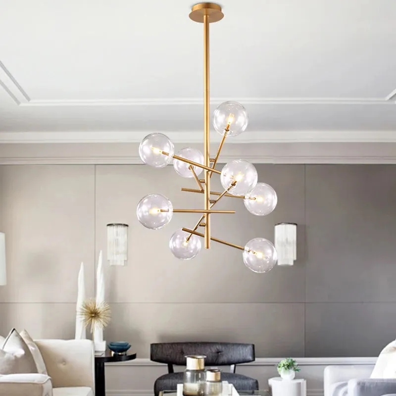 6 Light Sputnik Chandelier In Antique Brass Finish With Clear Glass Spheric Shades And Adjustable Arms