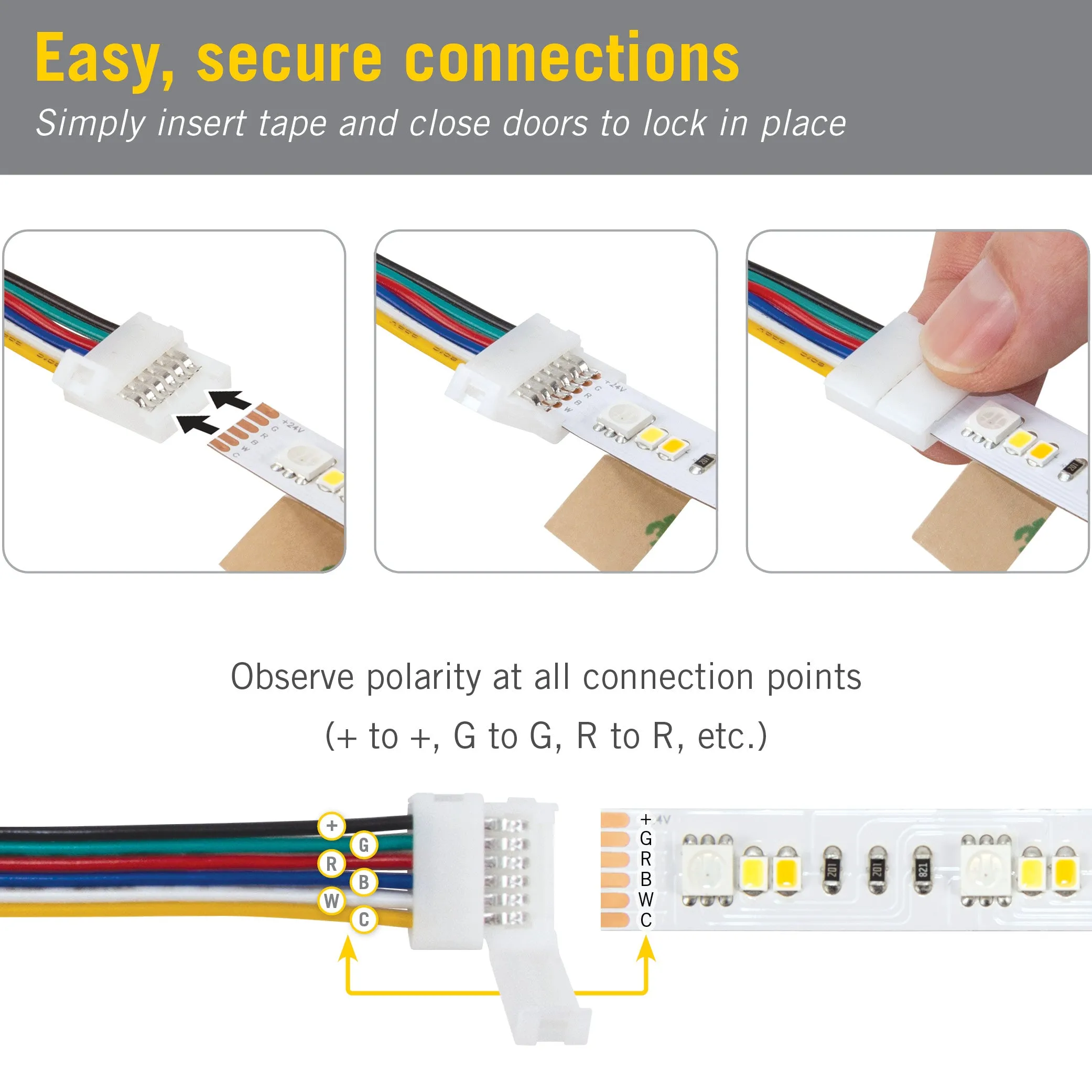 6 Pin RGB WW LED Strip Light 48 in Tape to Wire Connector