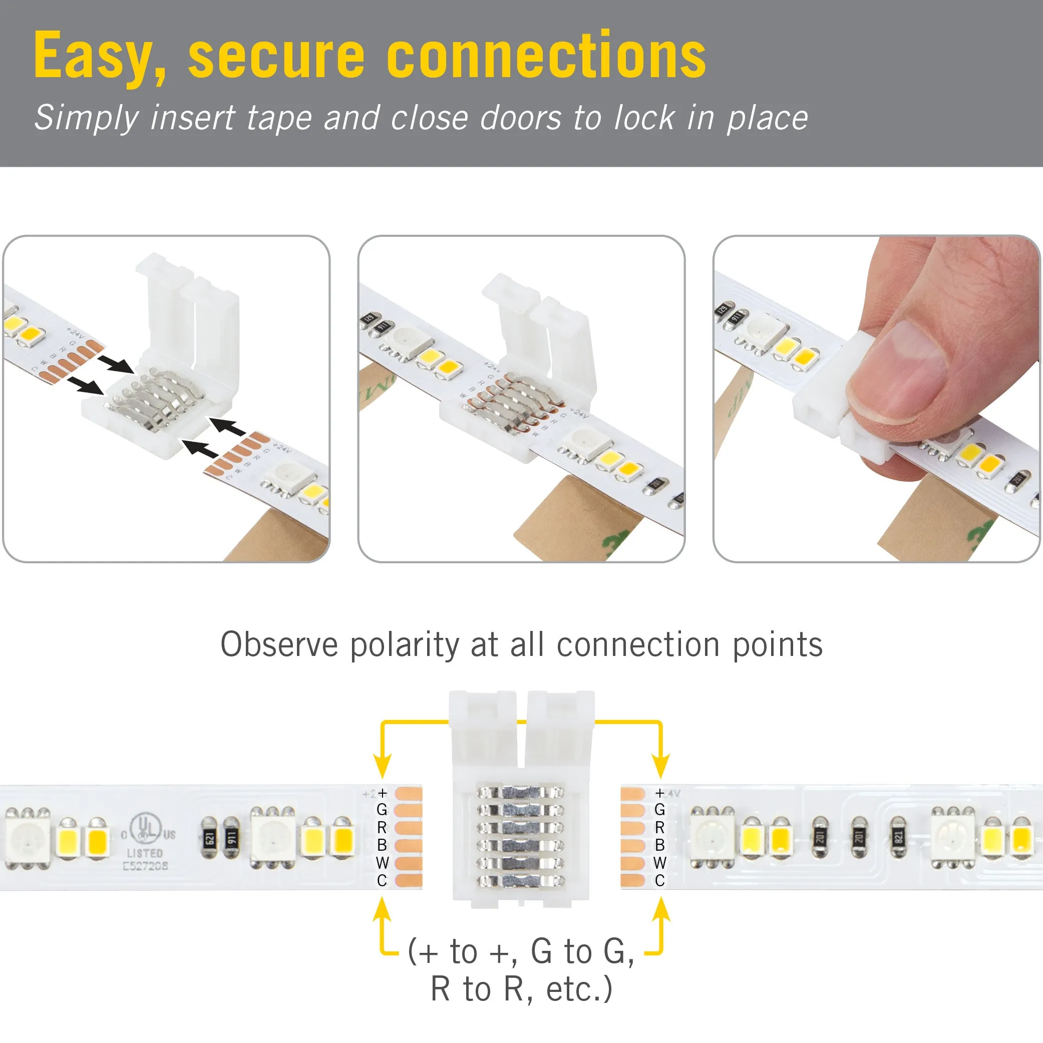 6 Pin RGB WW LED Strip Light Tape to Tape Splice Connector