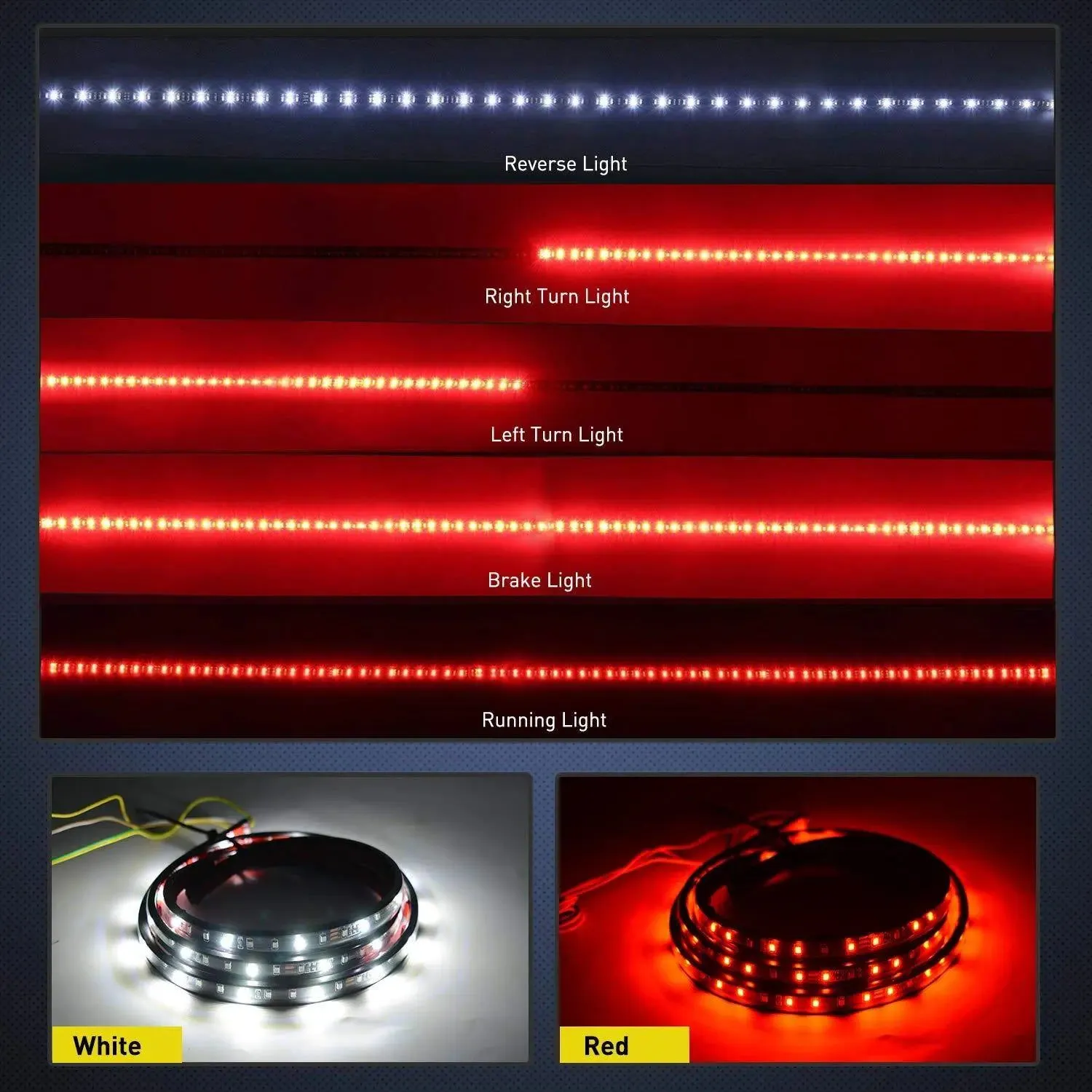 60 Inch 108Leds Red White LED Tailgate Light Strip