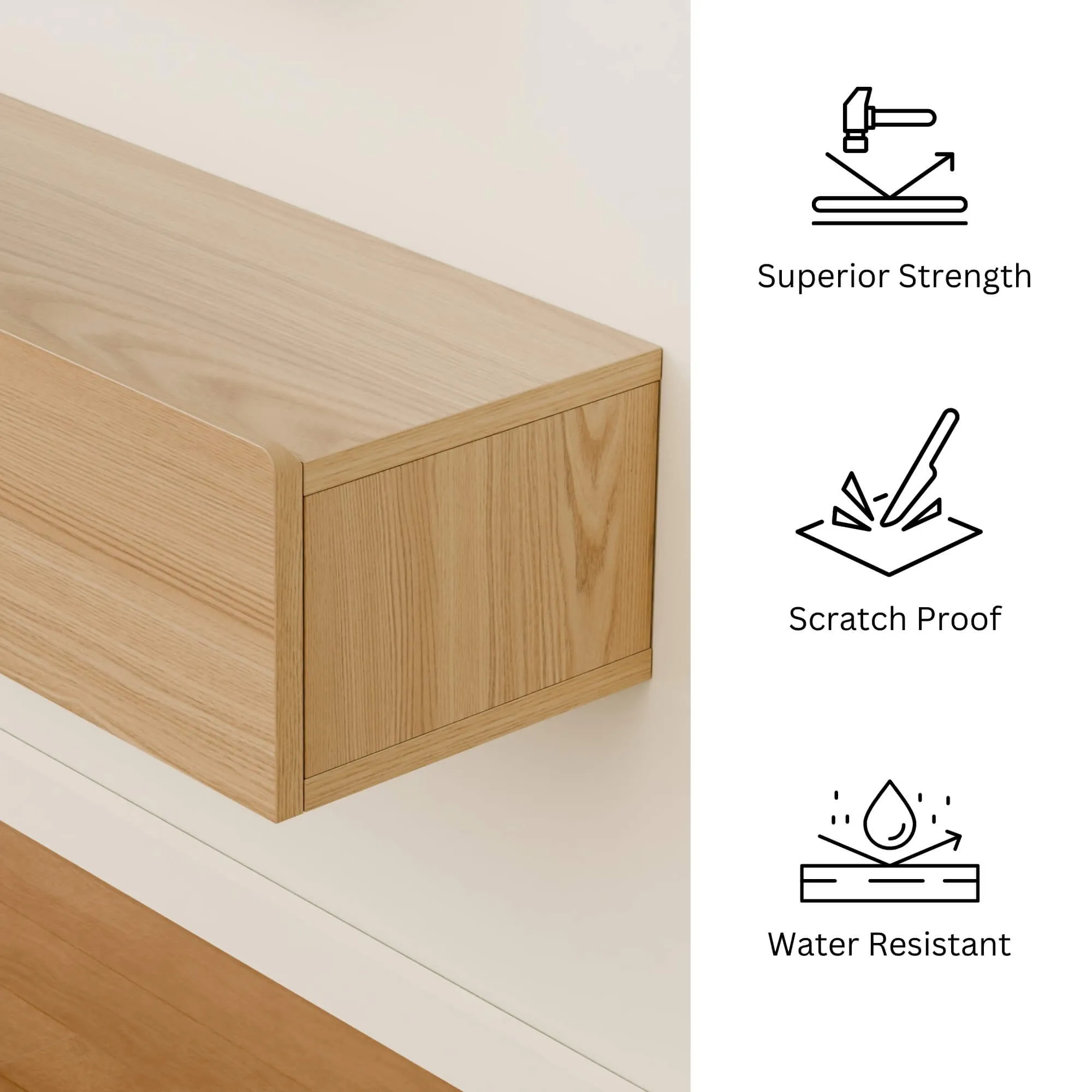 63" Purello Floating TV Stand, Light Oak