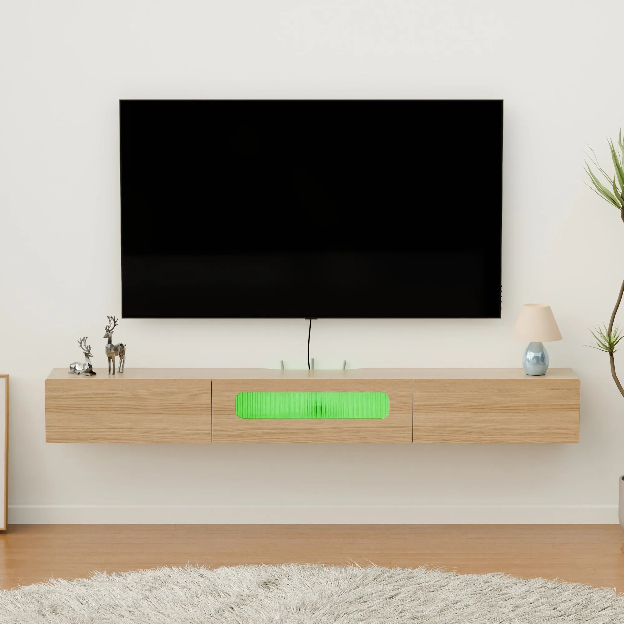 63" Purello Floating TV Stand, Light Oak