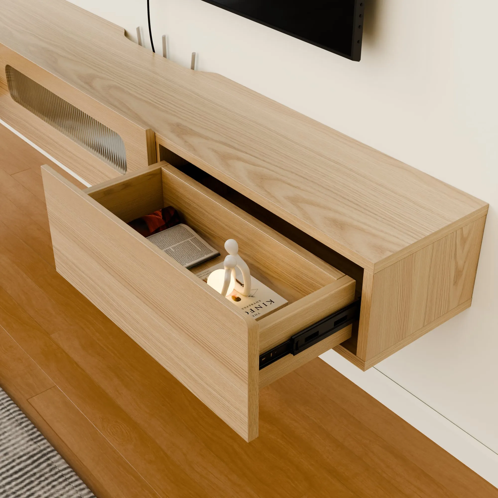 63" Purello Floating TV Stand, Light Oak