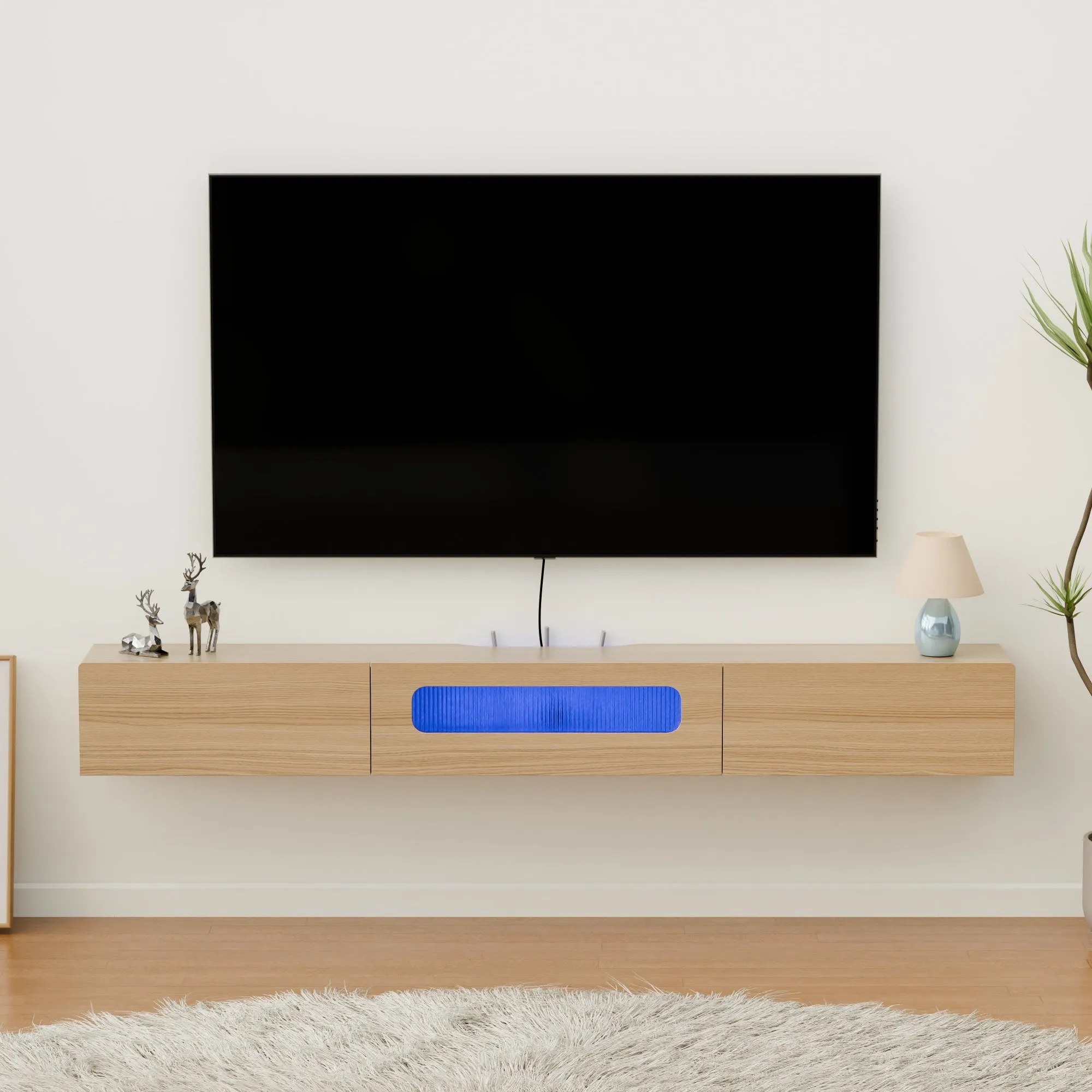 63" Purello Floating TV Stand, Light Oak